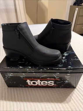 totes Black Waterproof Women's Ankle Booties with Side Zip